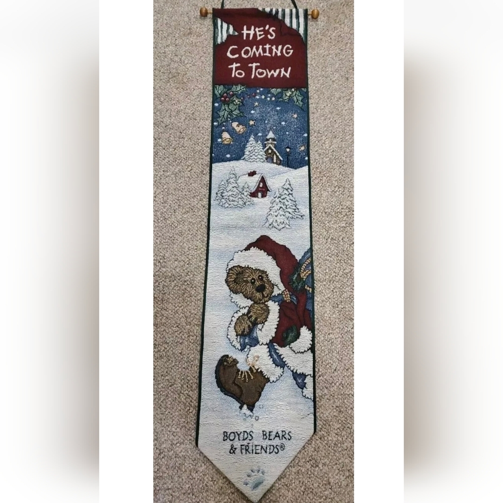 Boyds Bears & Friends Christmas Tapestry Wall Hanging Decor